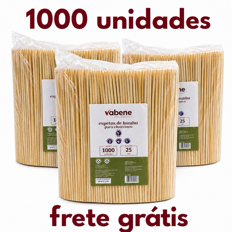 Imagem Palito de Bambu 25cm Kit 100 a 1000 Unidades Espetinho Churrasco Resistente Profissional