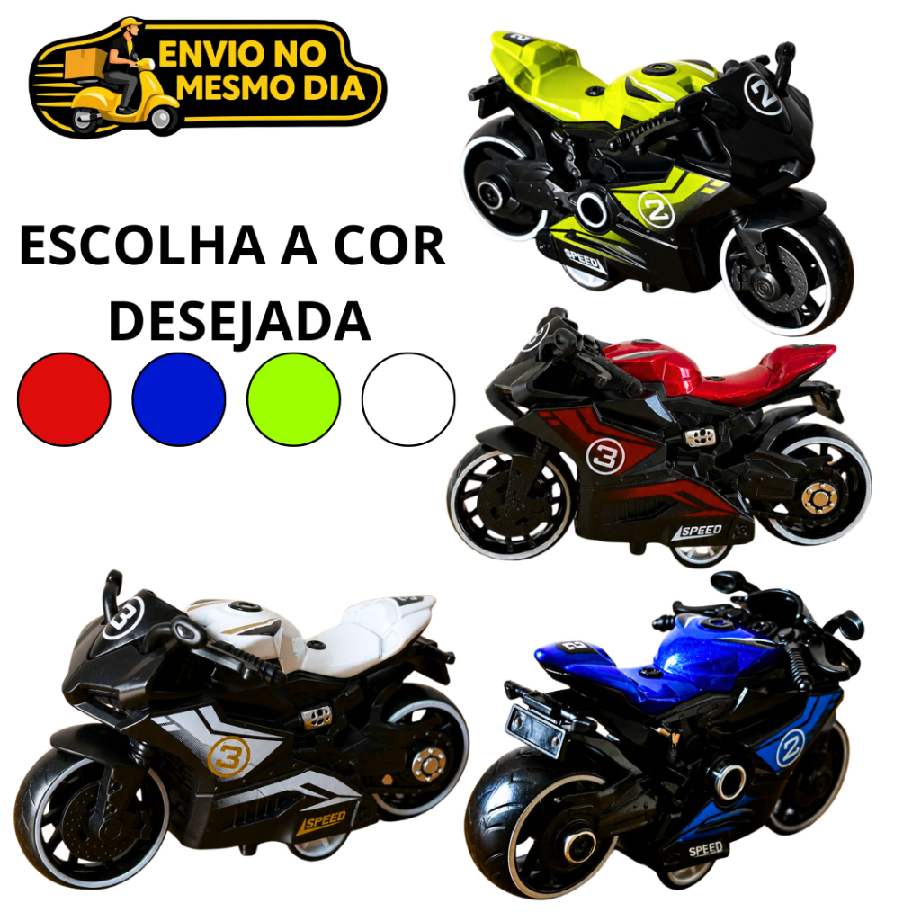 Brinquedo Moto de Corrida De Metal Esportiva a Fricção 10cm Miniatura Infantil Roda Livre Criança