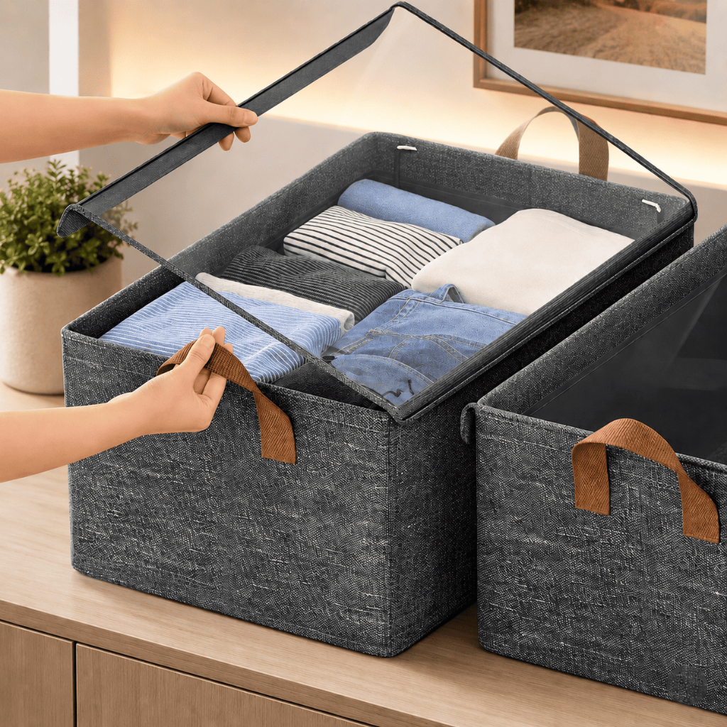 Caixa Organizadora com Tampa Dobrável Grande Para Roupas Guarda Roupa Armário Organizador Sapateira