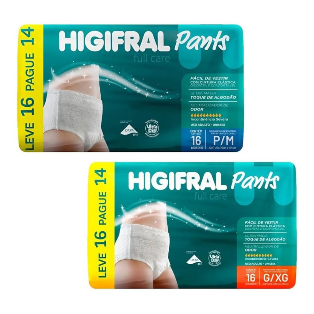 Higifral Pants Fralda Geriátrica Adulto P/M e G/XG | Cintura Elástica | Entrega Rápida