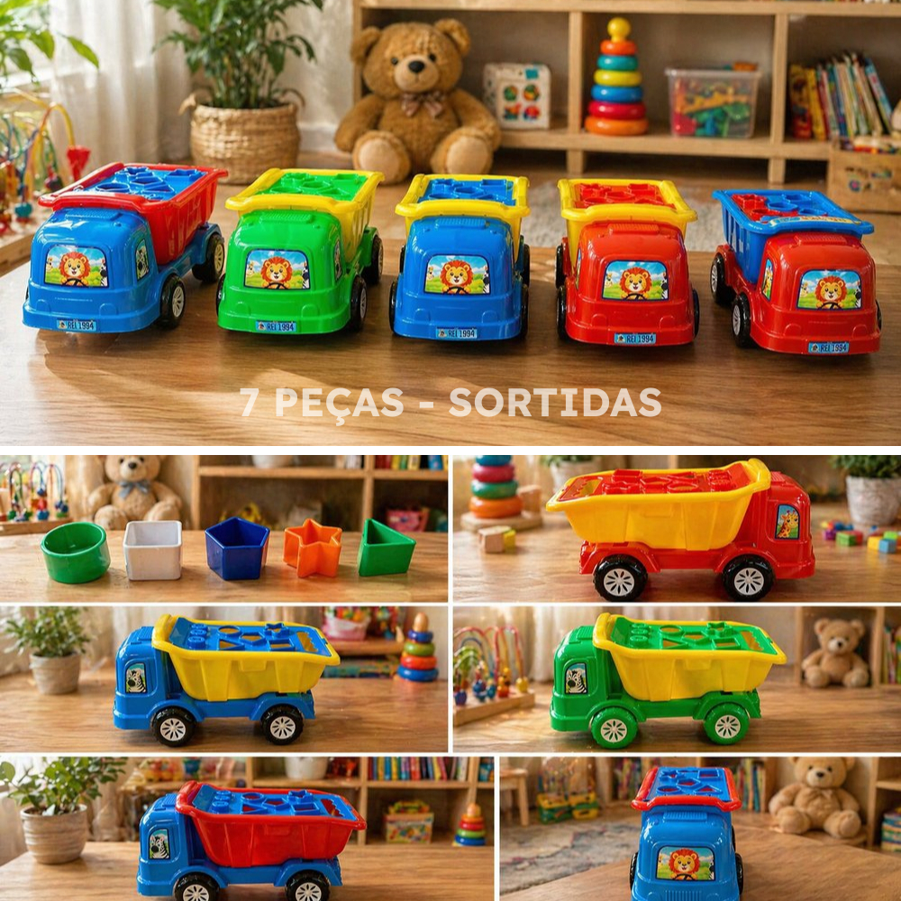 Kit Caçamba Infantil Didático Com Formas 7 Peças Desenvolvimento Brinquedo Criança Coordenação Motora Estimular Diversão