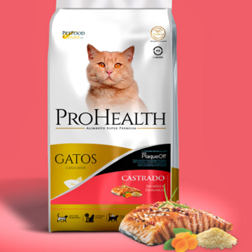 Pro Health Gatos 5kg Castrados Salmão e Damasco Ração Super Premium (EMBALAGEM COM 10 PACOTES DE 500G)