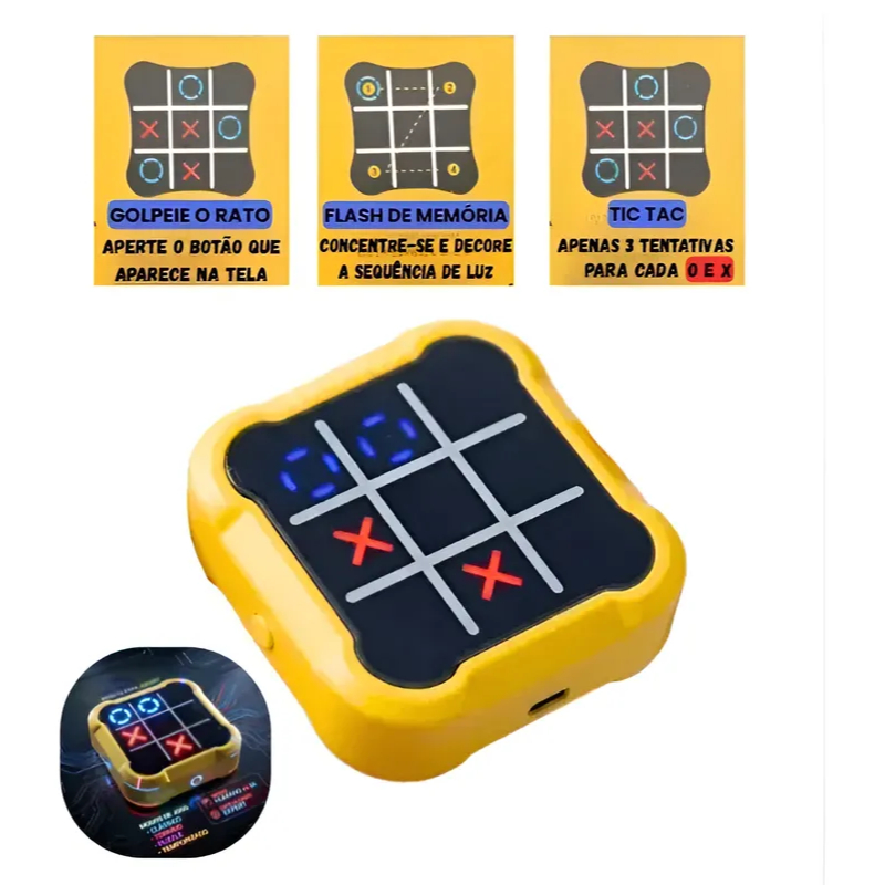 Jogo da Velha Digital Eletrônico Recarregável - Compacto, Portátil e Educativo