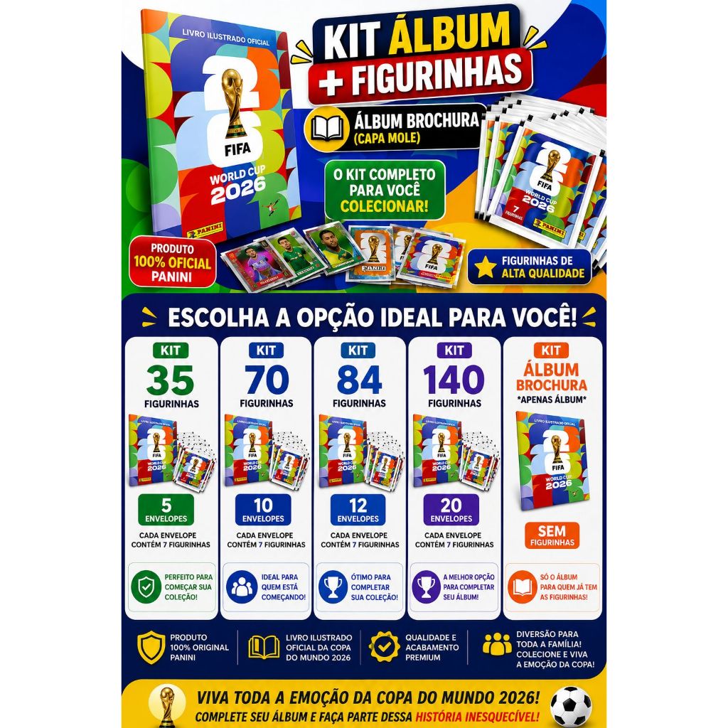 Kit Álbum Copa Do Mundo Fifa 2026 Panini Original + Figurinhas 35/70/84 e 140 ENVIO IMEDIATO