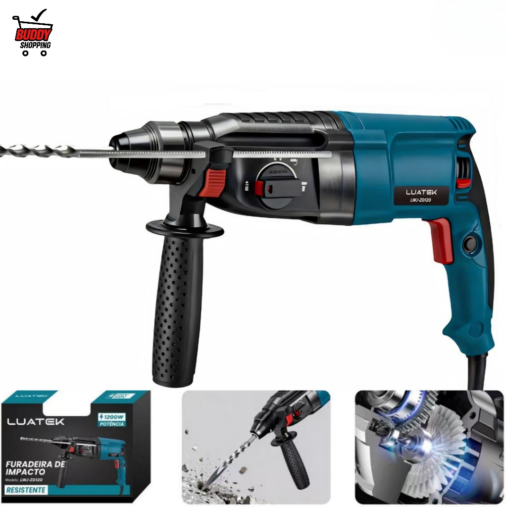 Martelete Rompedor Furadeira 1200W Velocidade Variável 26mm com Caixa Luatek LWJ-ZD120