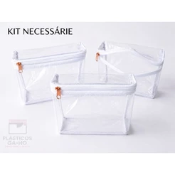 kit c/- 15 unidades Necessaire Zíper Branco e viés transparente - Organizador Multiuso - Bolsa Mala kit festa frasqueira