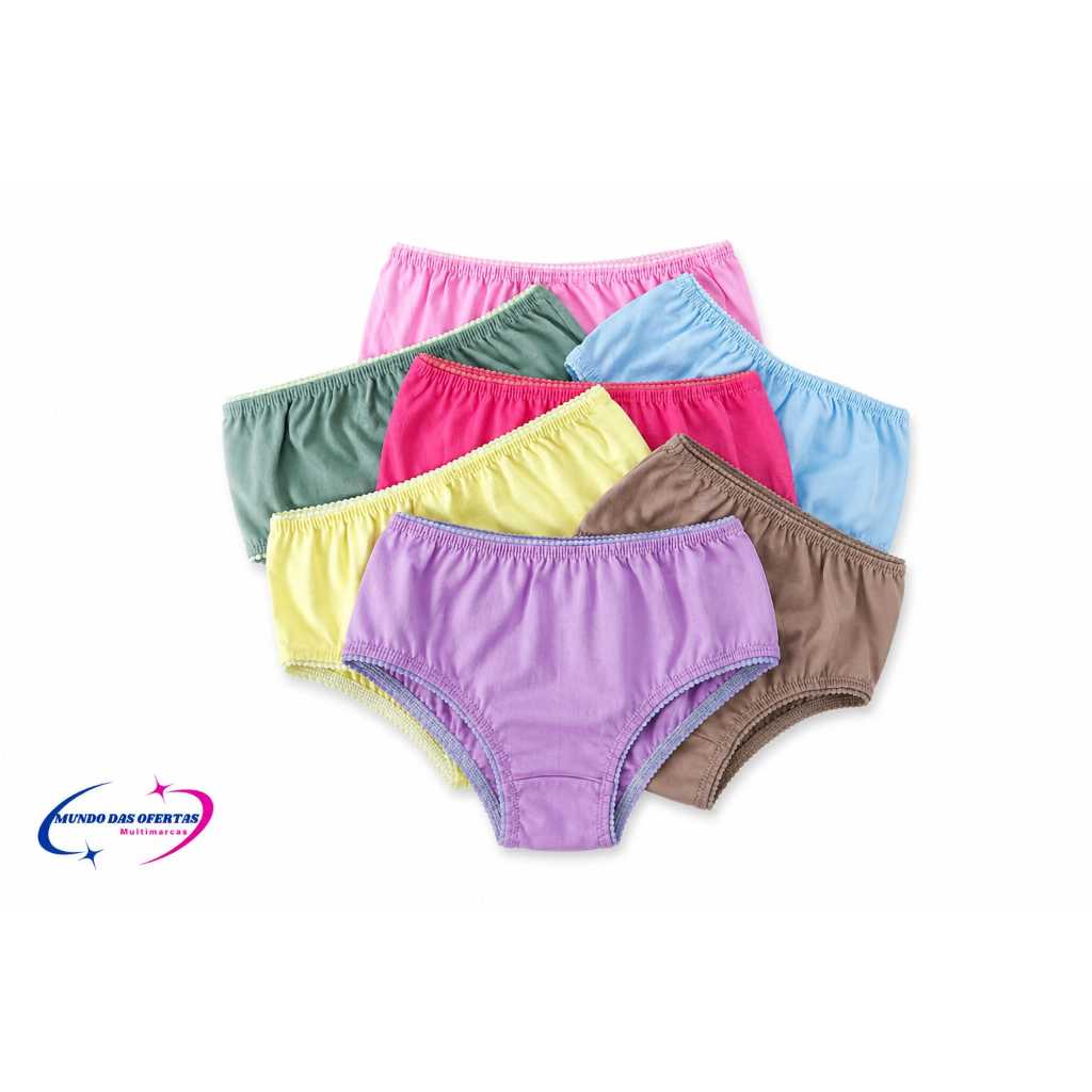 Kit com 10 Calcinha Infantil 100% Algodão Menina P M G GG Confortável Cós Macio Roupa Íntima Infantil Calcinha Menina