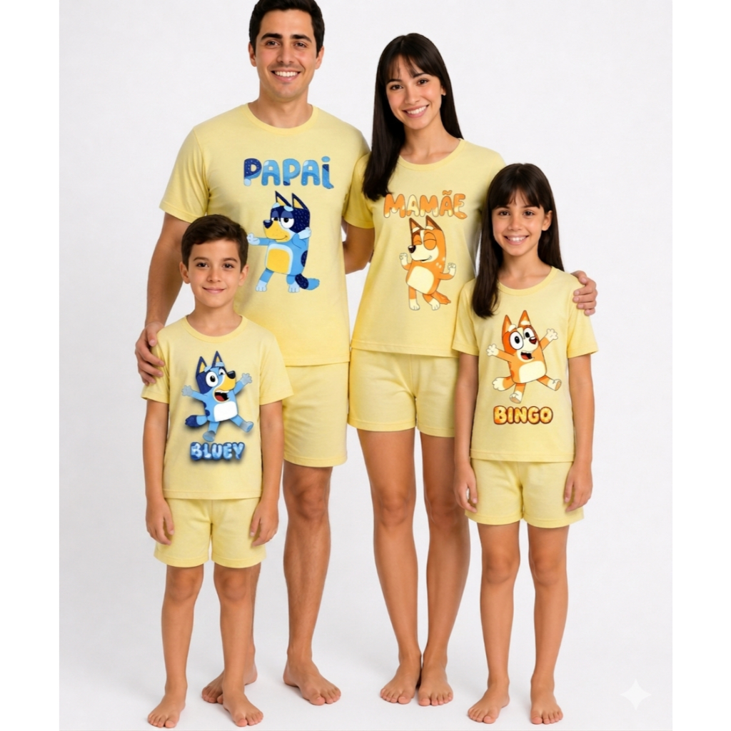 Kit Pijama Familia  Combinados Tal Pai Mae Filho Filha Curto Verão