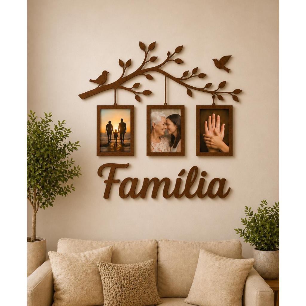Quadro Decorativo Árvore da Família com Porta Retratos Familia