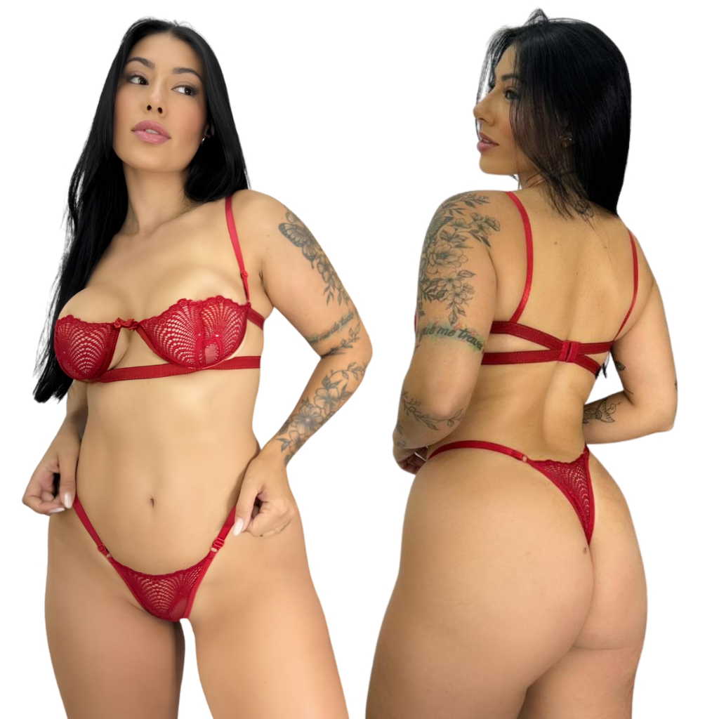 Conjunto Lingerie Feminina Renda Meia Taça com Aro Sem Bojo Uso Diário Elegante
