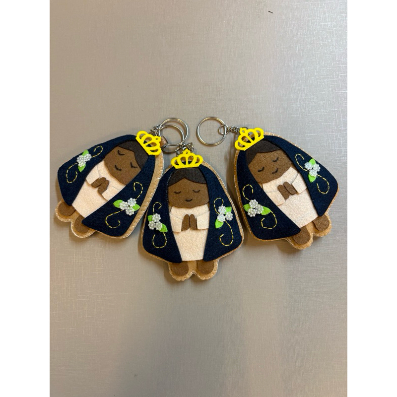kit com 3 Chaveiro Nossa Senhora Aparecida em Feltro Artesanal Personalizado Lembrancinha Religiosa Católica