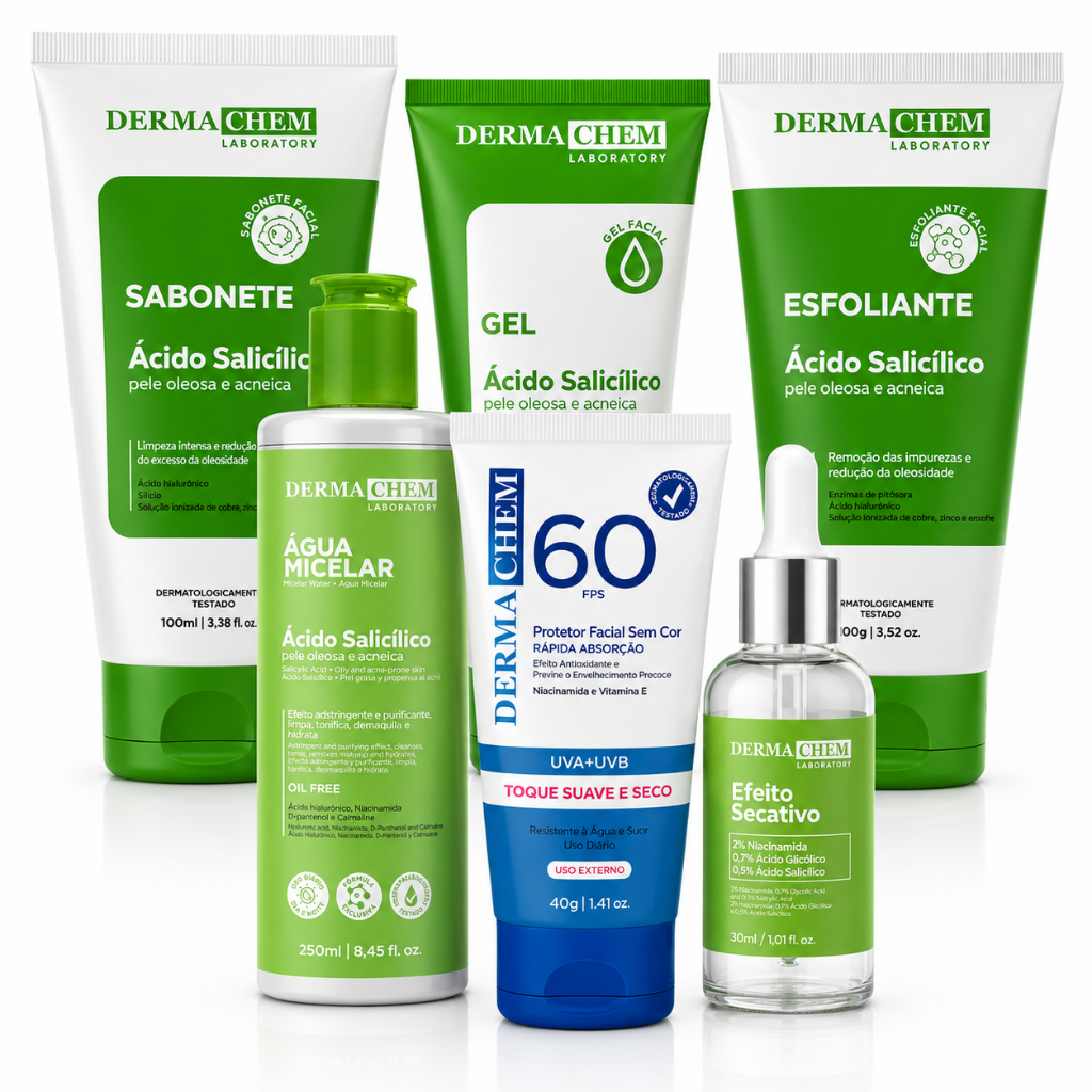 Kit Skincare Limpeza de Pele Oleosa - Ácido Salicilico Anti Acne Anti Age Protetor Solar Dermachem