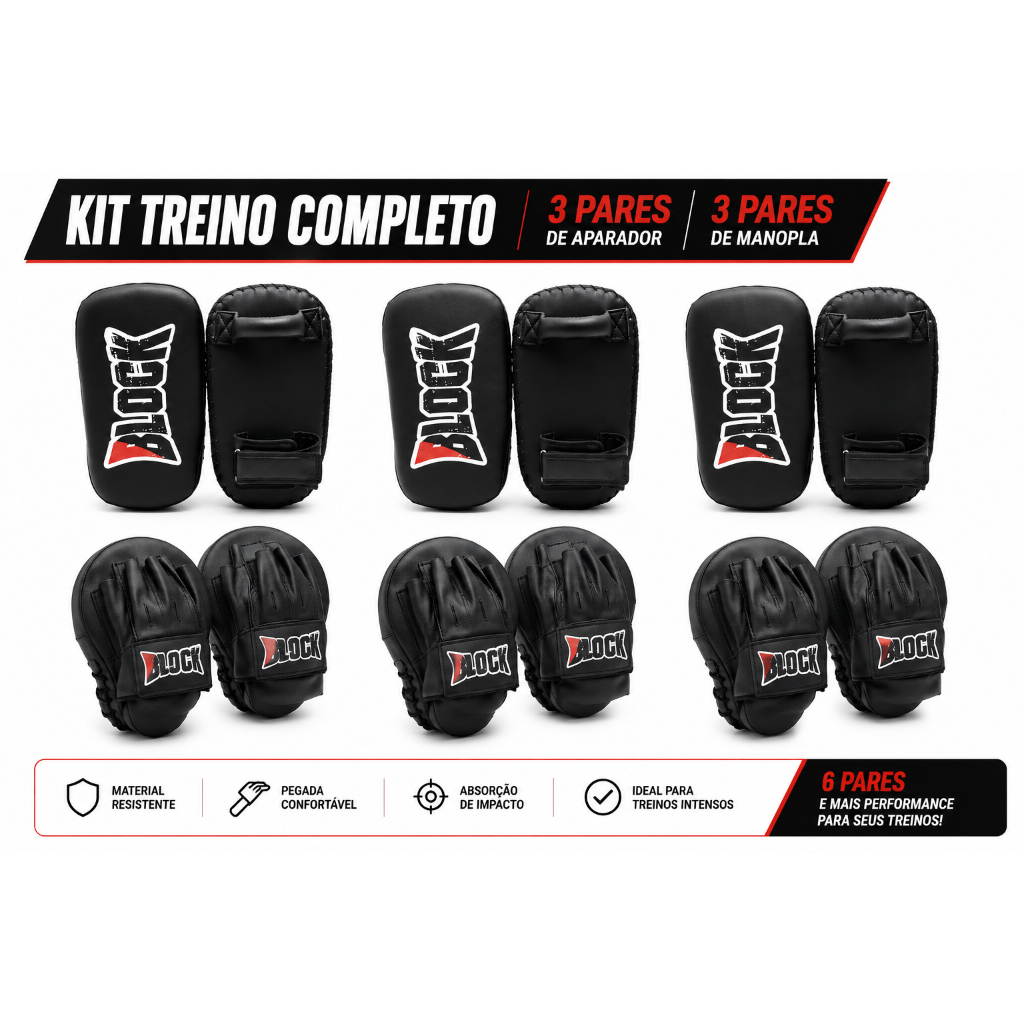 Kit 3 Aparador de chute + 3 Manoplas de soco Artes Marciais