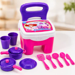 Cadeirinha Infantil Com Peças De Cozinha Kit Brinquedos De Menina Bebe Boneca