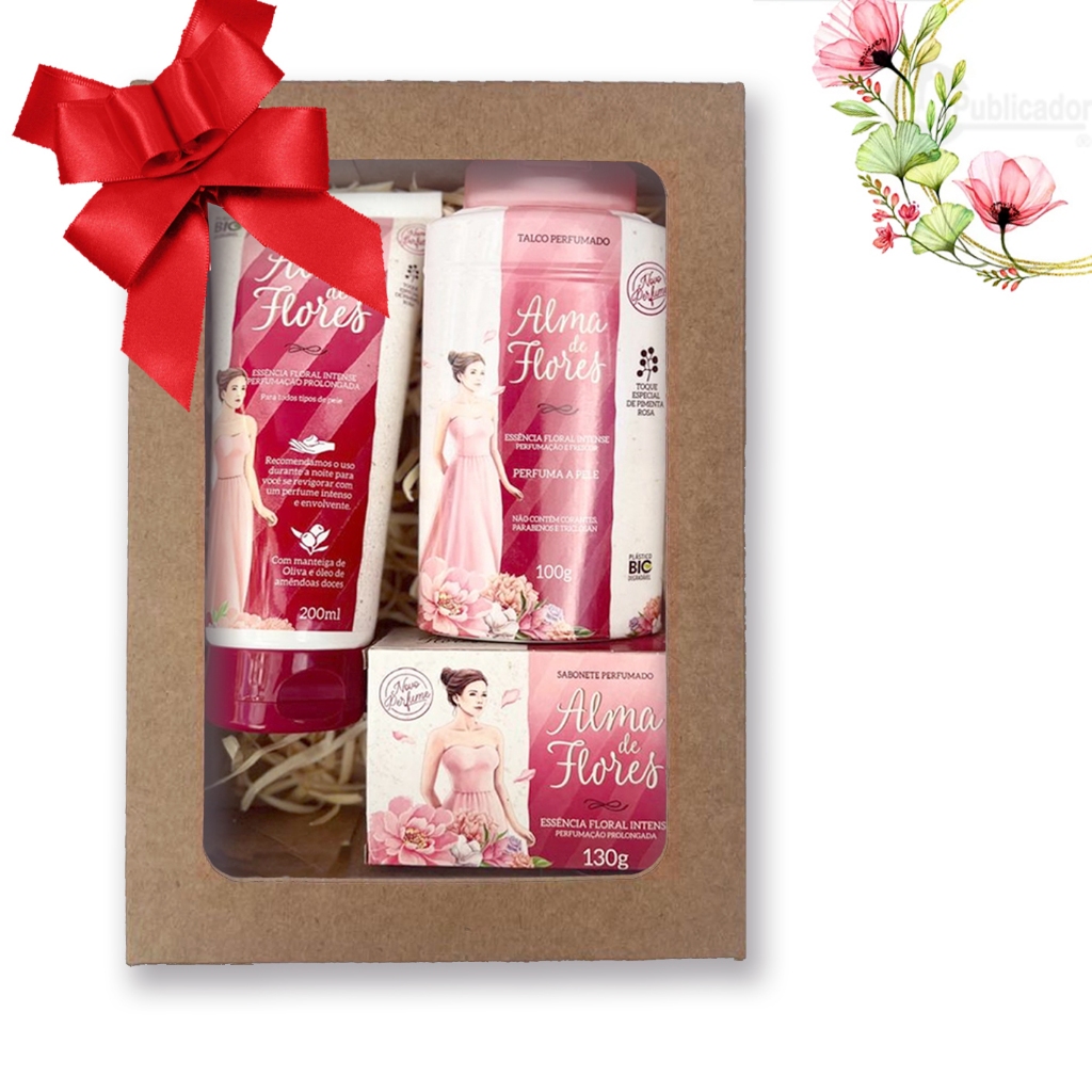 Kit 6 Presente Feminino Alma de Flores Intense Talco + Loção Corporal +Sabonete