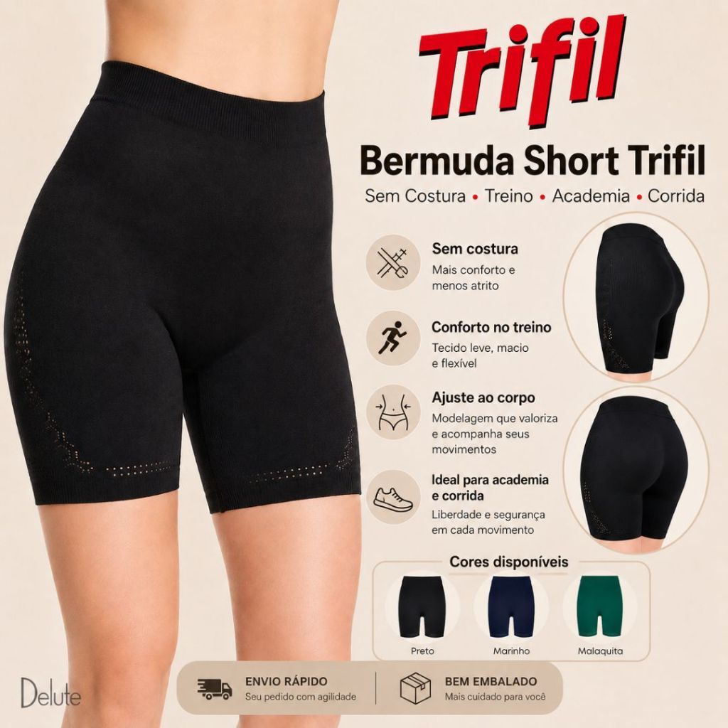 Bermuda Short Trifil Feminino Adulto Sem Costura para treino e Academia Corrida Esportes F...