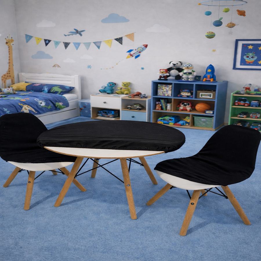 Kit Infantil Eiffel Toalha De Mesa + 2 Capas De Cadeira Kids