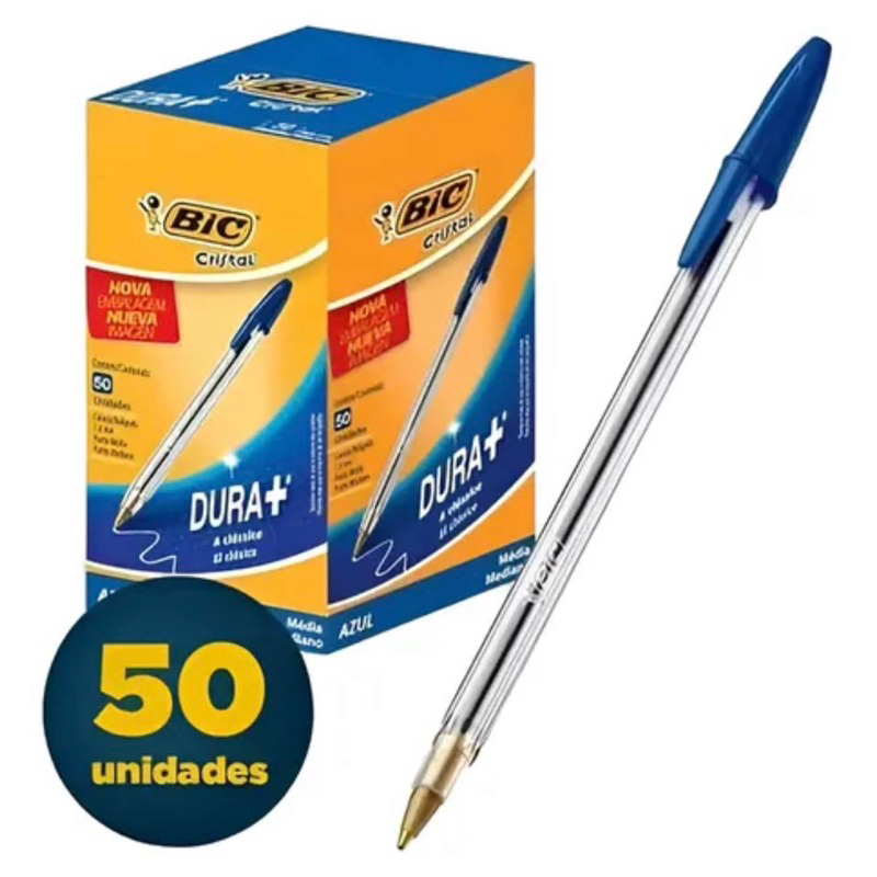 Caneta Azul Esferográfica Bic Cristal Média 1.0MM C. 50 Unidades