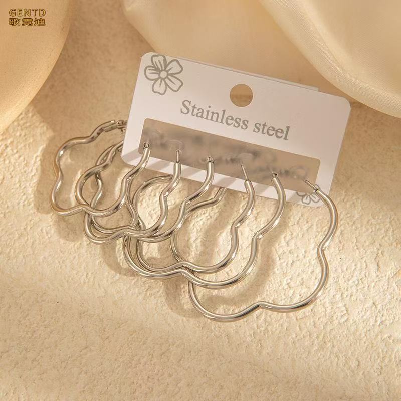 Detalhes do KIT 3 Pares de Aço inoxidável Argolas Brincos Prata/Dourado Presentes de joias elegantes e sofisticados  Vários estilos