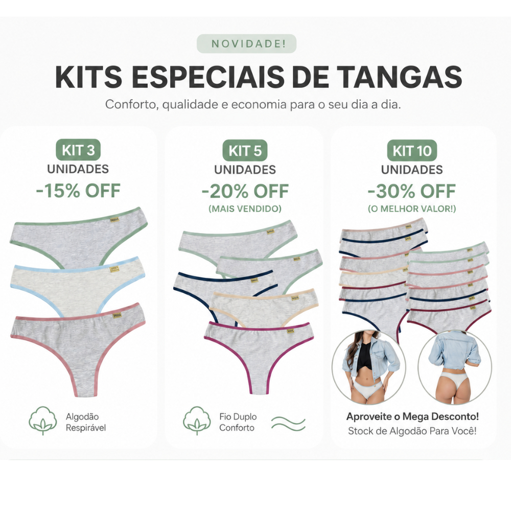 Kit 3, 5 e 10 tanga fio duplo algodão confortável calcinha fio duplo lingerie calcinha confortável tanga fio dental