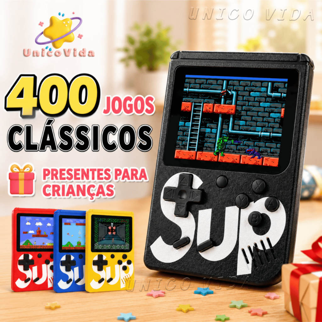 🕹️ Console Portátil Retrô Infantil com Tela Colorida e 400 Jogos Integrados | UnicoVida
