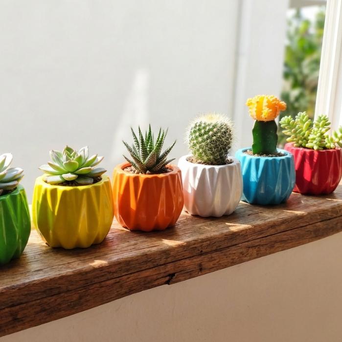 Kit 6 Vaso Decorativo Cachepô Origami Diamante de Cerâmica Decoração Enfeite Cactos e Suculentas