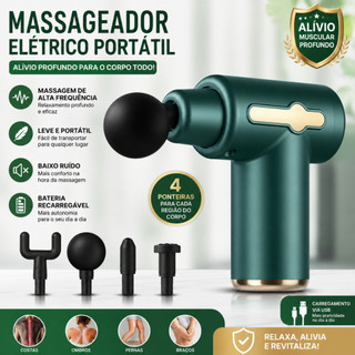 Massageador Elétrico Portátil Recarregável 4 Ponteiras Para Costas Pernas Ombros