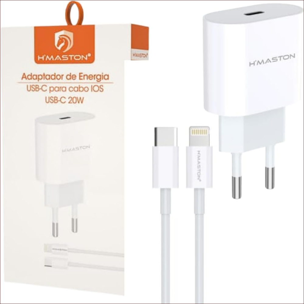 Carregador H'Maston 30W USB-C Para iPhone Turbo Bivolt 30W