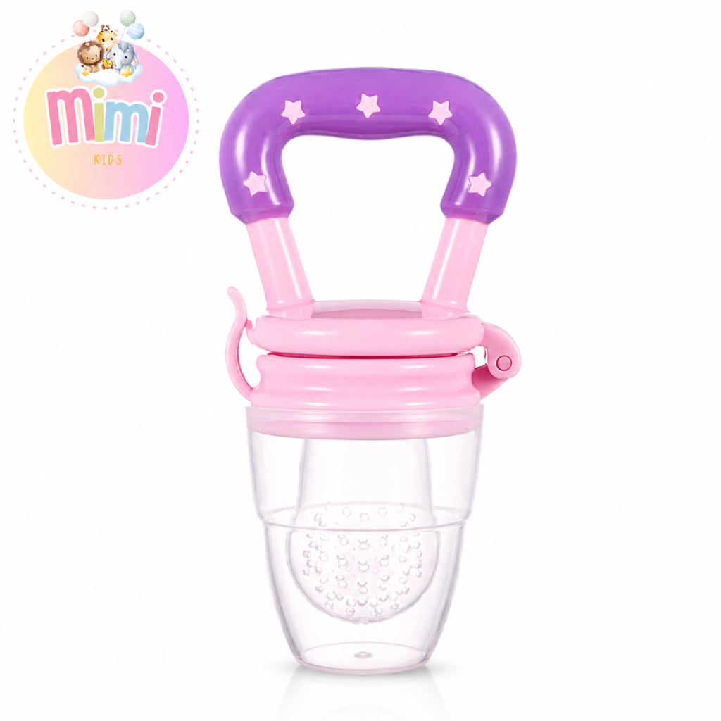 Chupeta  Mordedor Alimentadora Bebê De Silicone Porta Fruta Azul e Rosa