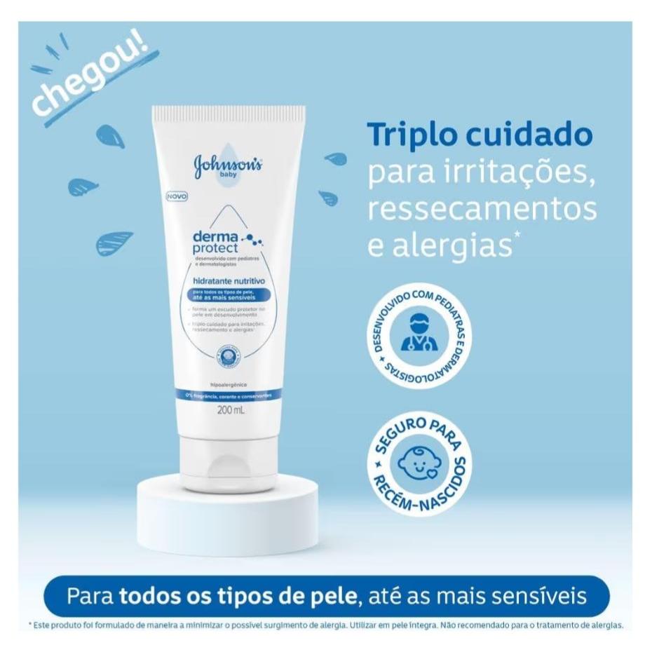 Hidratante Infantil Johnson's Baby Derma Protect Nutritivo 200ml Creme Corporal Para Bebê Pele Sensível Original