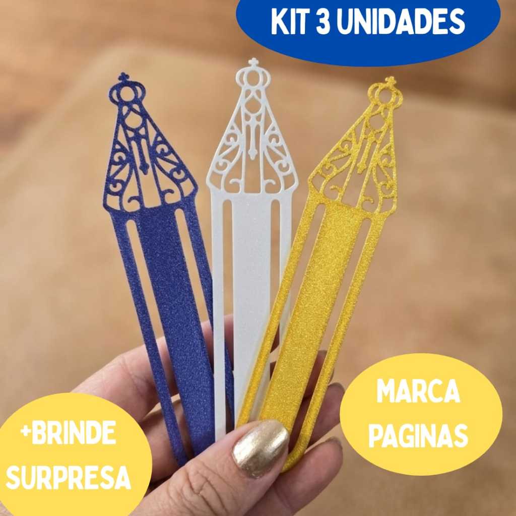 Kit 3 Marcadores de Página Nossa Senhora Aparecida + BRINDE Católico Lembrança Religiosa Marcador de Livro Bíblia
