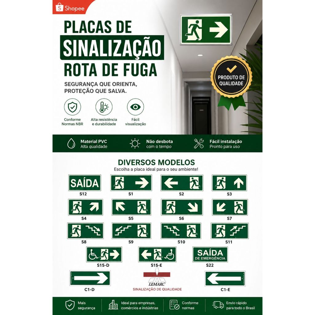 Placas de sinalização rota de fuga, kit ,  PVC fotoluminescente! VENDEDOR INDICADO - ENVIO FAST