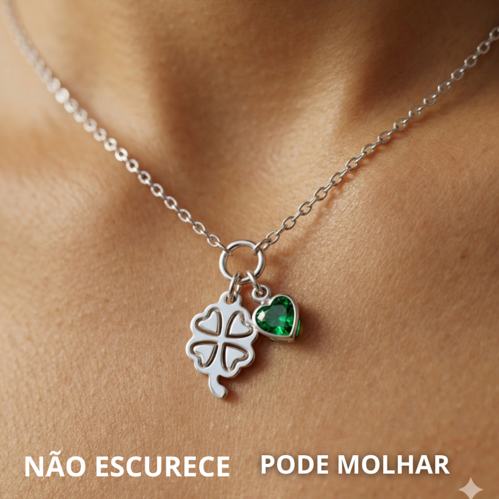 Colar Corrente Trevo Gargantilha com zircônia Em Aço Inoxidável Não escurece Não Enferruja