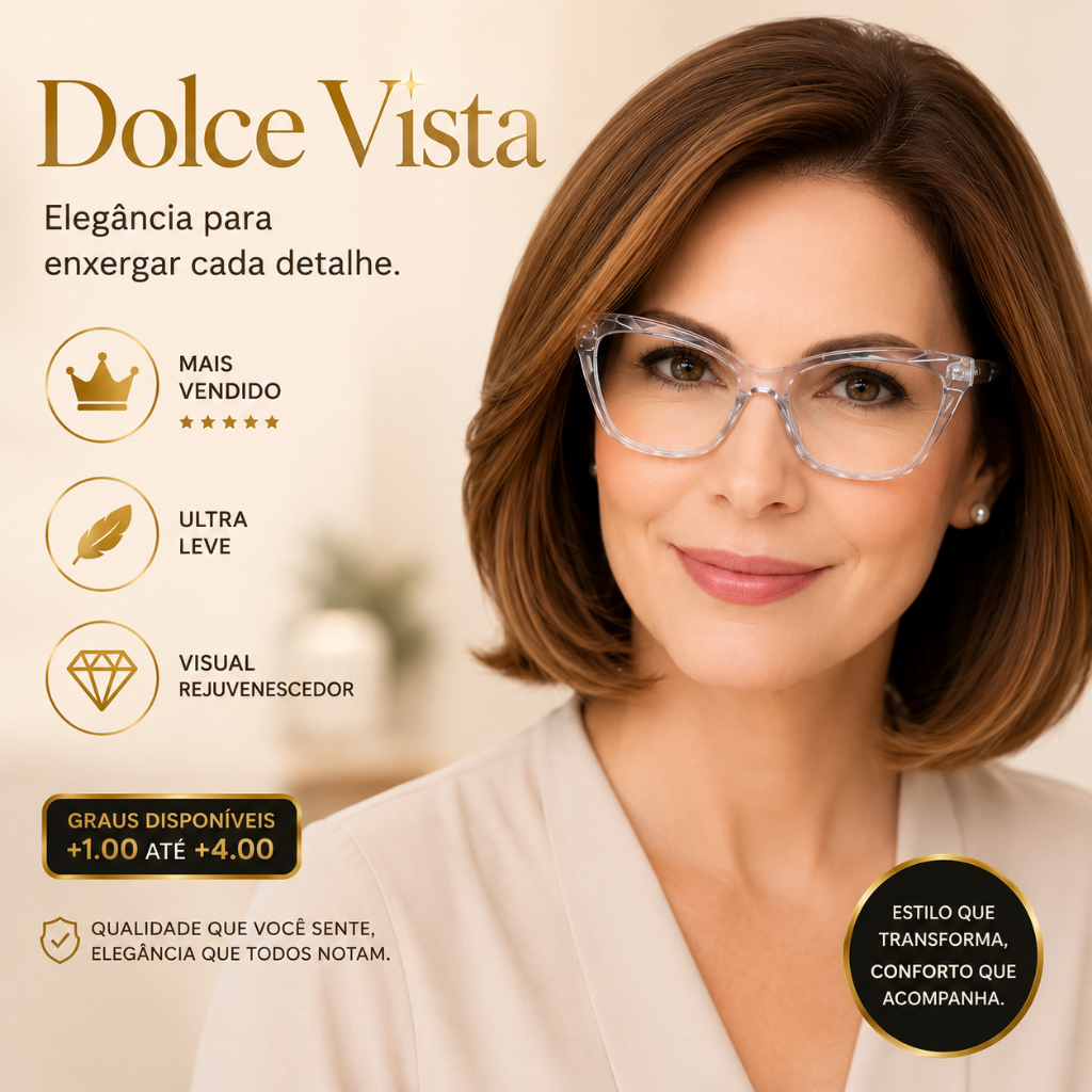 Óculos De Grau Feminino Para Leitura Gatinho Cristal Elegante Leve Confortável +1.00 Até +4.00 Dolce Vista