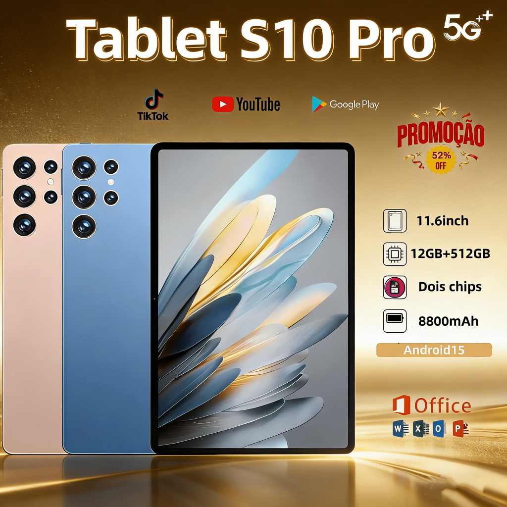 【Teclado e mouse gratuitos】Tablet S10 Pro 11,6 polegadas, 12 GB + 512 GB, bateria de 8800 mAh, 5G wifi envio rápido