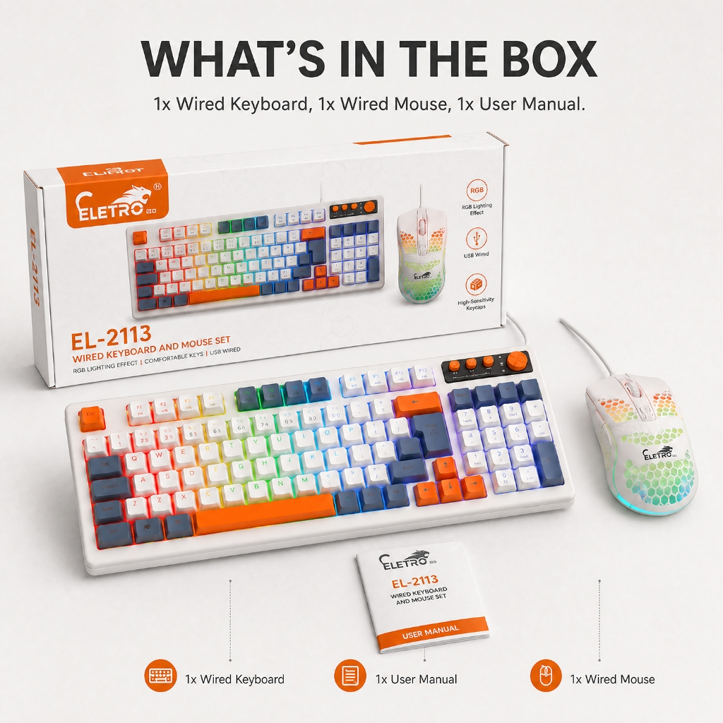 Kit Teclado e Mouse Gamer RGB USB para PC e Notebook Plug and Play EL-2113