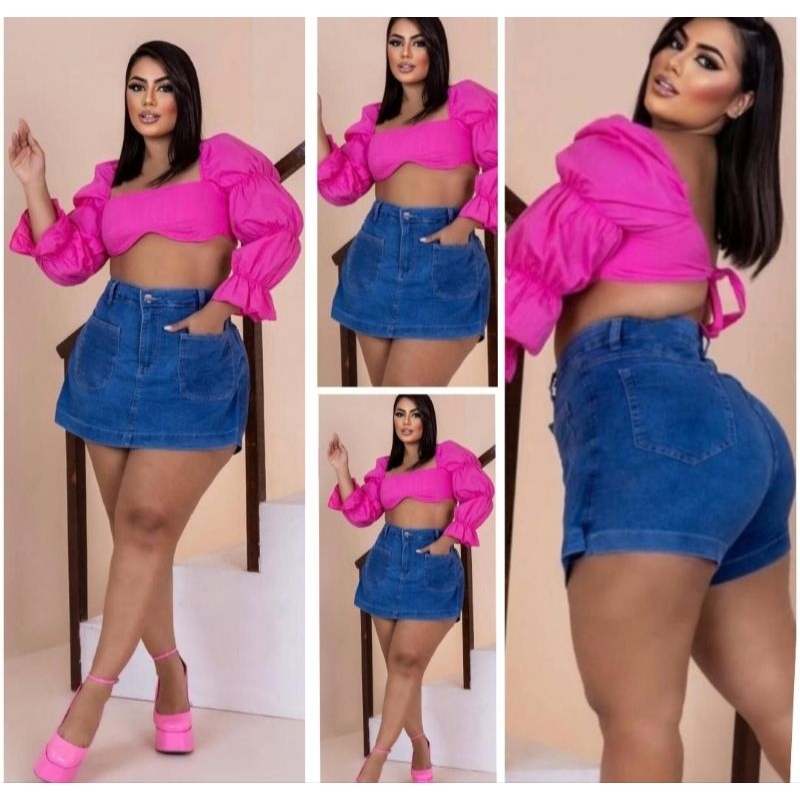 Short Jeans Feminino Short saia Plus Size Bermudas Femininas com lycra Shorts Curto Feminino Moda Verão 48/50/52/54