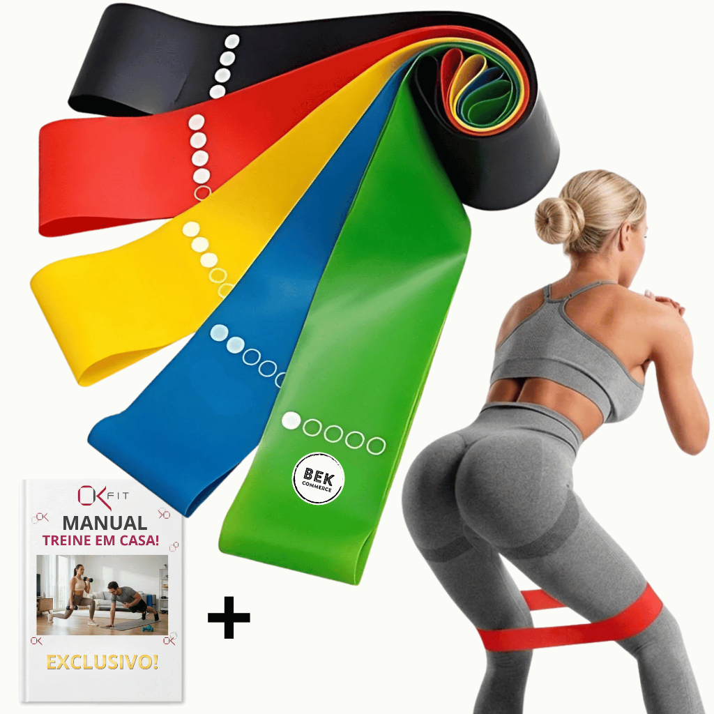 Kit 5 Mini Band Faixa Elástica Academia 5 Intensidades Treino em Casa Glúteo Pernas Fitness
