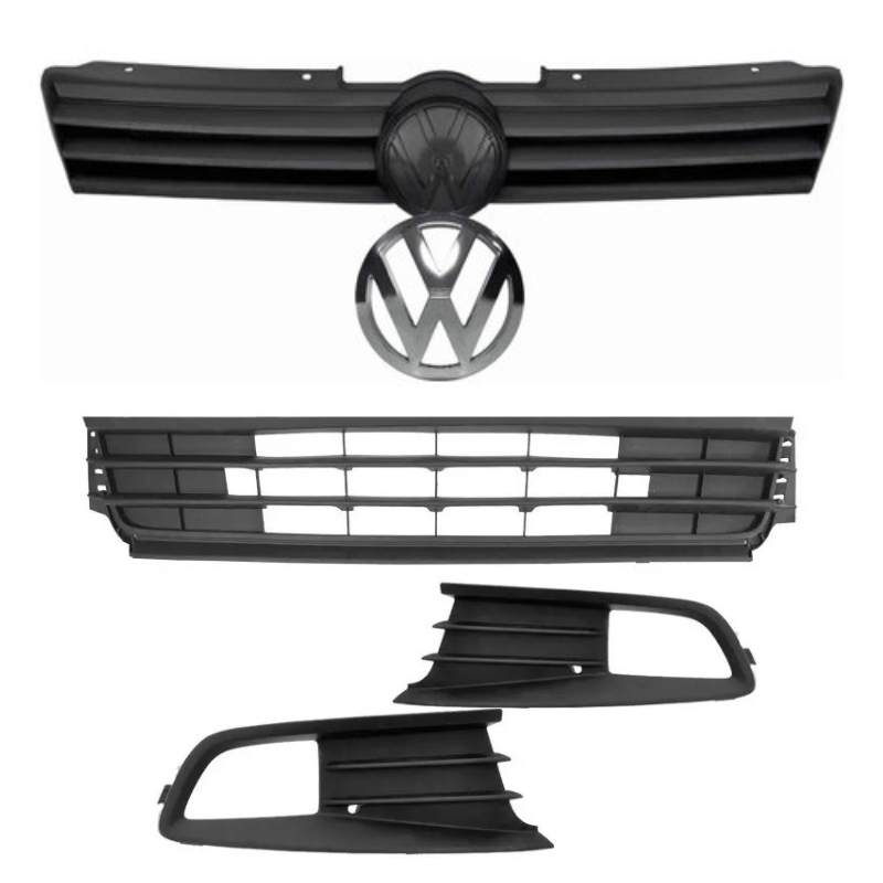 Kit Grade Radiador Com Emblema E Grade Inferior Central E Kit Molduras Para-choque Com Milha Gol Voyage G6 2013 14 15 16