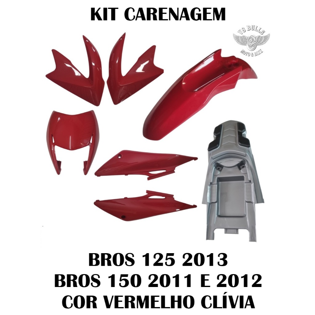 KIT CARENAGEM P/ NXR 125 BROS 13/ NXR 150 BROS 11-12 VERM CLIVIA