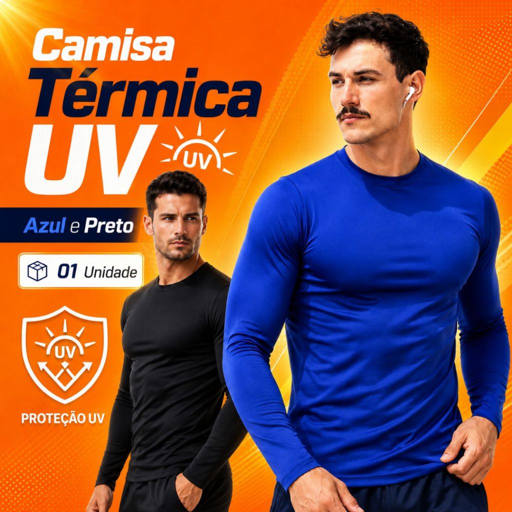 Kit Camisa Térmica 2/1 Proteção UV 50+ Camiseta Blusa Malha Fria Segunda Pele Manga Longa Academia