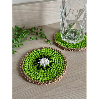 Porta Copos Crochê Kiwi 2 unid Decoração Mesa Cozinha Fruta Divertido