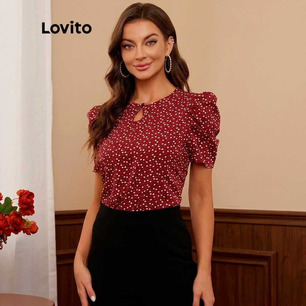 Lovito Blusa Feminina Com Manga Drapeada e Abertura de Gota na Frente BLB17D106