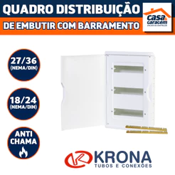 Quadro Distribuição Embutir Com Barramento 18/27N 24/36D Krona Para Instalação Elétrica