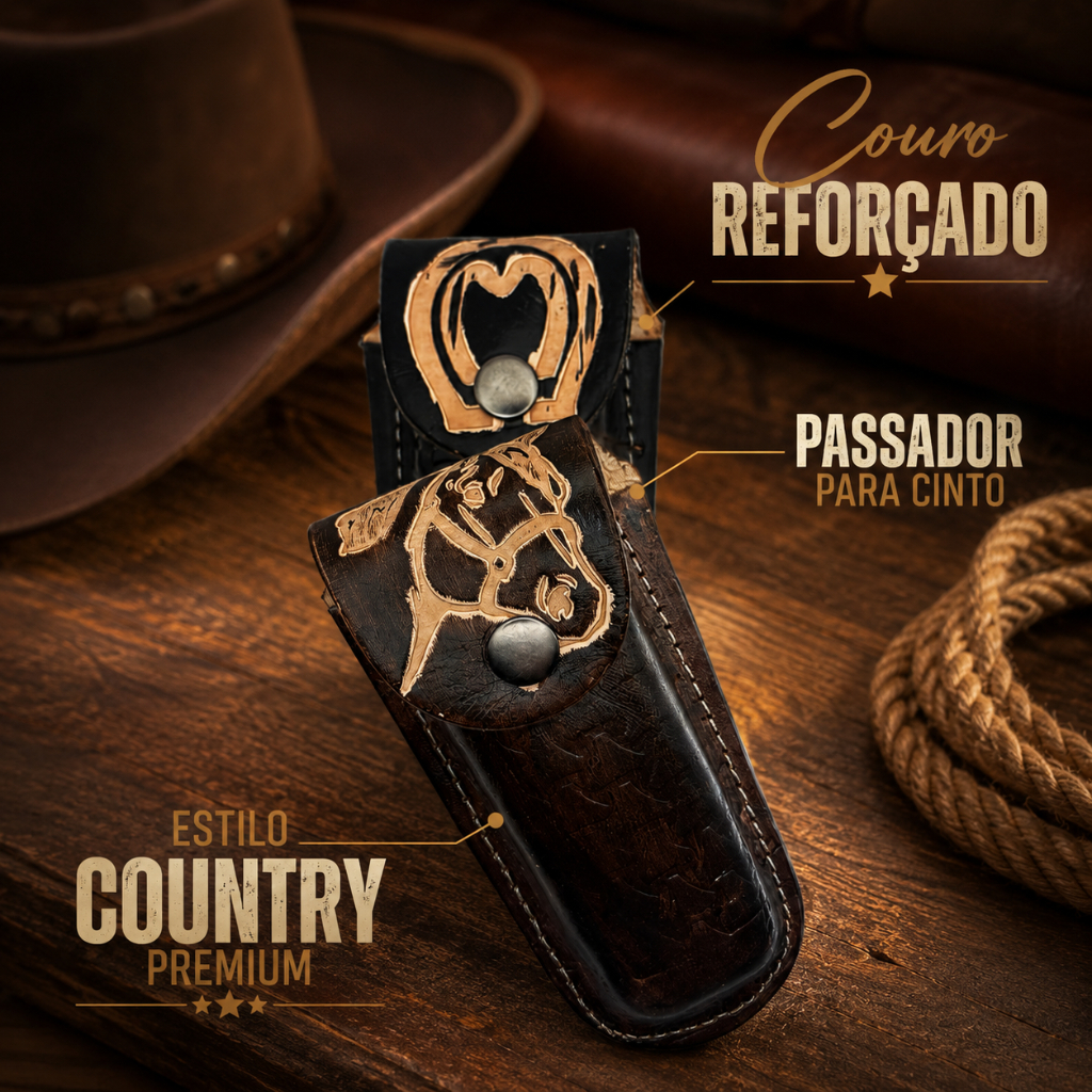 Bainha de Couro Legítimo Para Canivete Passador Cinto Rodeio Cavalgada Agro Country