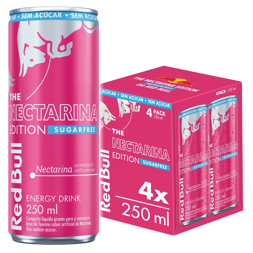 Pack 4 latas, Red Bull Energético Nectarina Edition 250ml,  Sem Açúcar