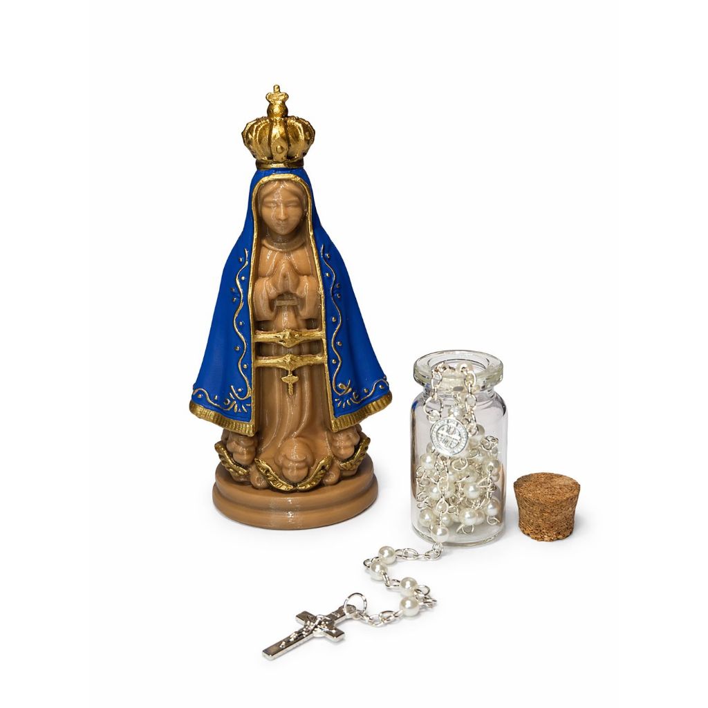 Kit Mini Nossa Senhora Aparecida Mais Mini Terço Lembrança Religiosa