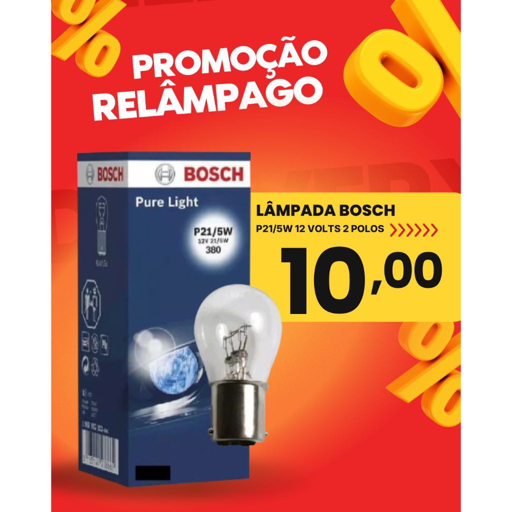 Lâmpada Moto Bosch Original P21/5W 12 Volts 2 Polos Lanterna e Freio Biz CG 125 150 160 Pop 110i XRE 190