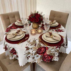 Toalha de Mesa Redonda 04 cadeiras Tecido Oxford Estampada 1,40 cm - Luxo e Delicada