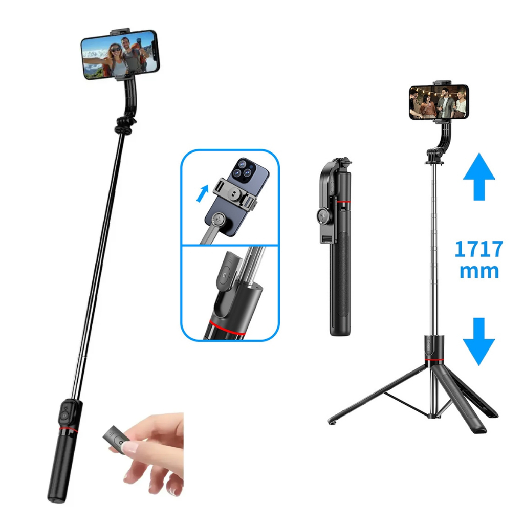 Hmaston 1.7M/2.2M Bastão Pau De Selfie Tripé Retrátil 360° Com Controle Remoto Bluetooth Para Celular